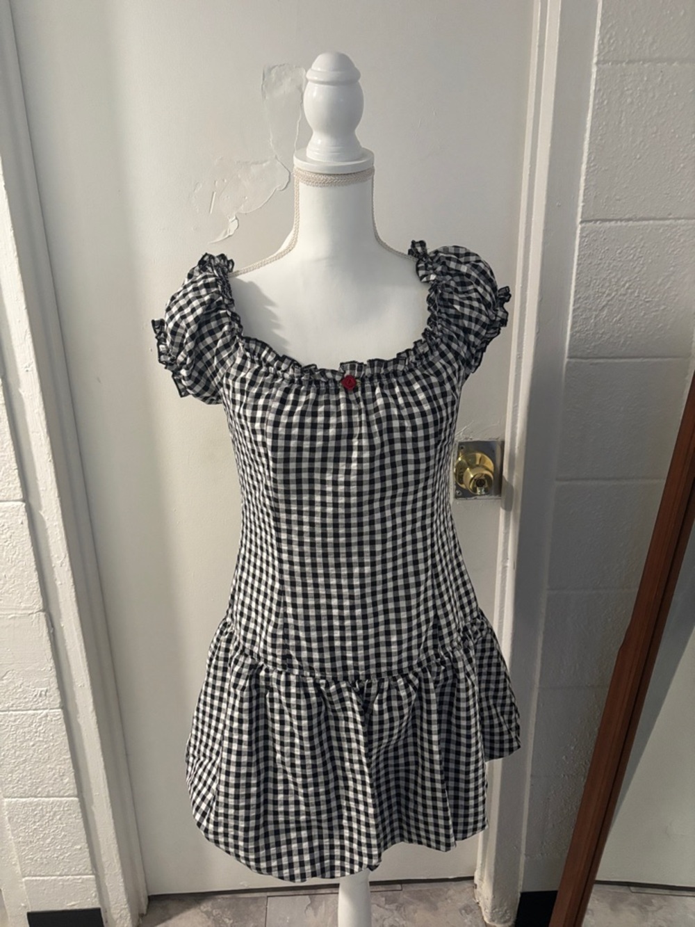 For Love And Lemons Black and White Gingham Ruffle Dress